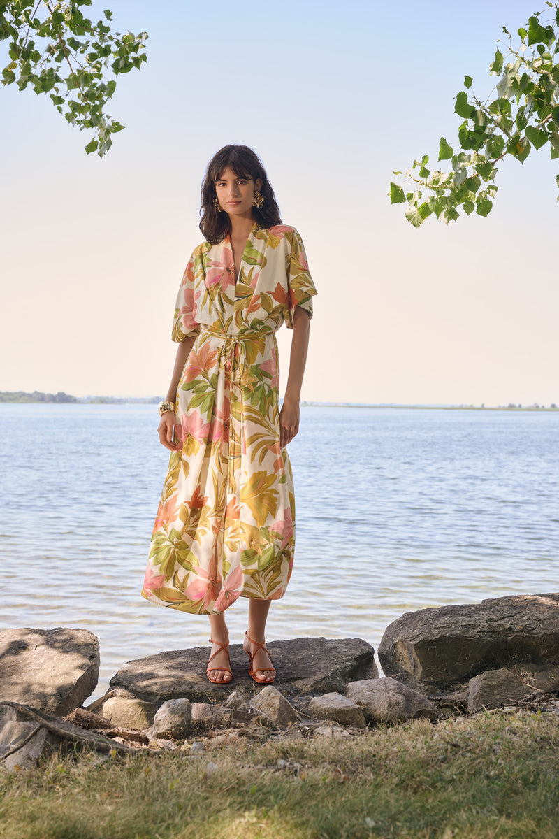 printed fit & flare dress And – Kendi Boutique Color:Cranberry Red Rosetta Getty | Sheer Floral print Fit and Discontinue