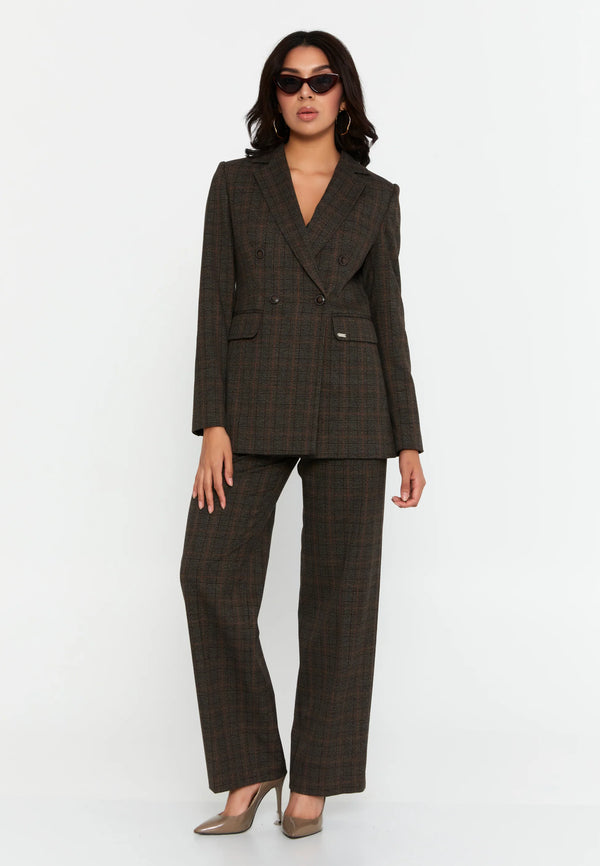 Amora Plaid Double-Breasted Blazer