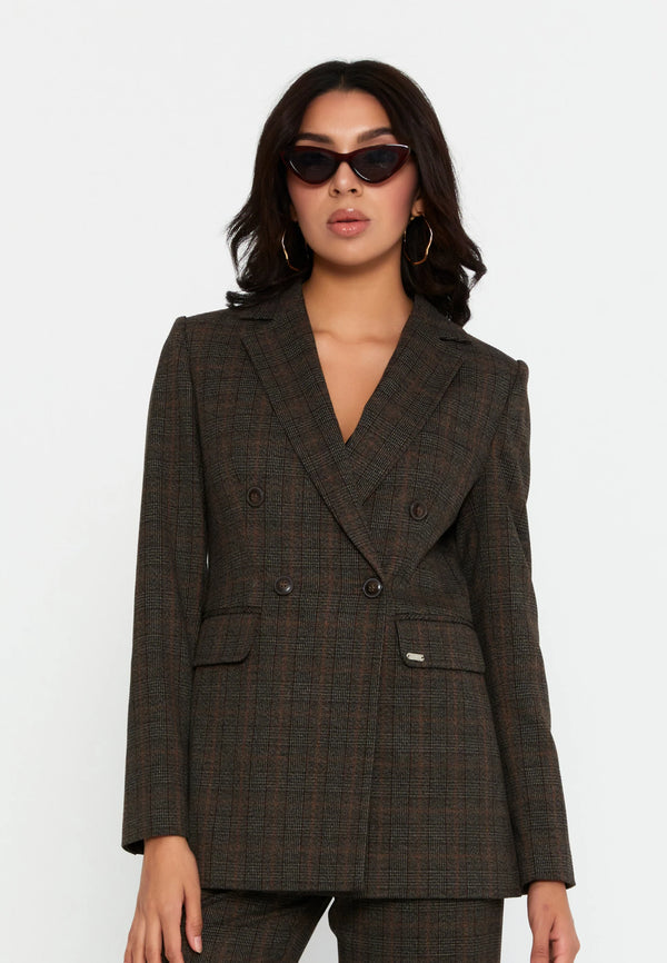 Amora Plaid Double-Breasted Blazer