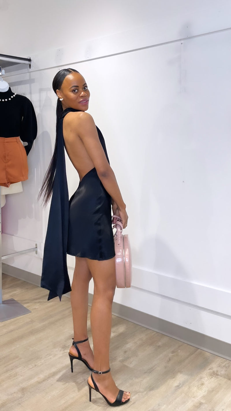 Ae'lkemi - Plunge Backless Gown Black - Print < ONS Boutique